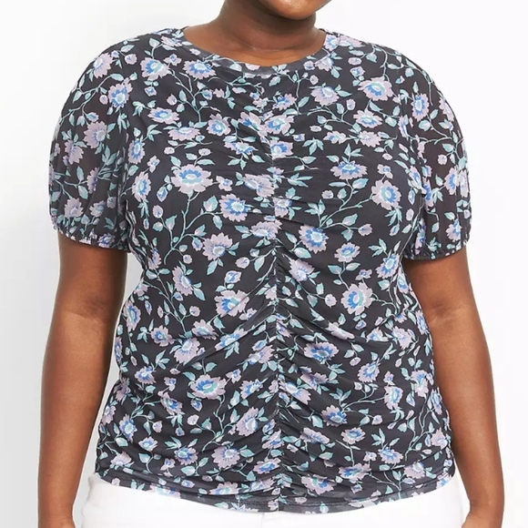 NWT Lane Bryant floral mesh ruched center tee - Picture 3 of 9